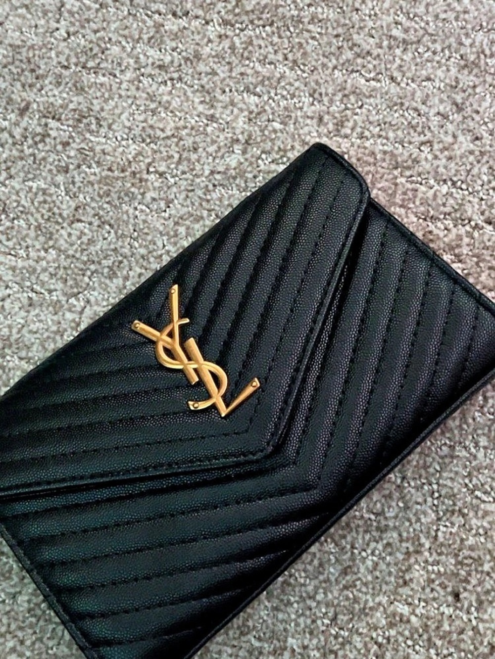 Saint Laurent Cassandre Matelassé Envelope Chain Wallet Black